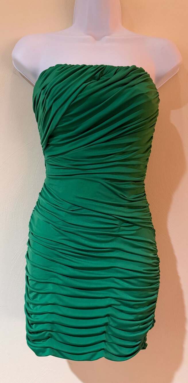 Vintage Jessica McClintock Dress 4 Green Strapless Ruched Bodycon Mini Y2K USA